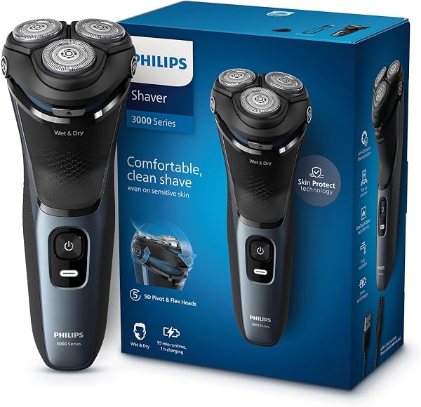 Philips World's No.1 Electric Shaver for Man|5D SkinProtect Flex Heads|Trimmer Pop-out|27 Self-Sharpening ComfortCut Blades |5 min charge|100% Waterproof|50 Mins Runtime|2yr warranty|S3144/03