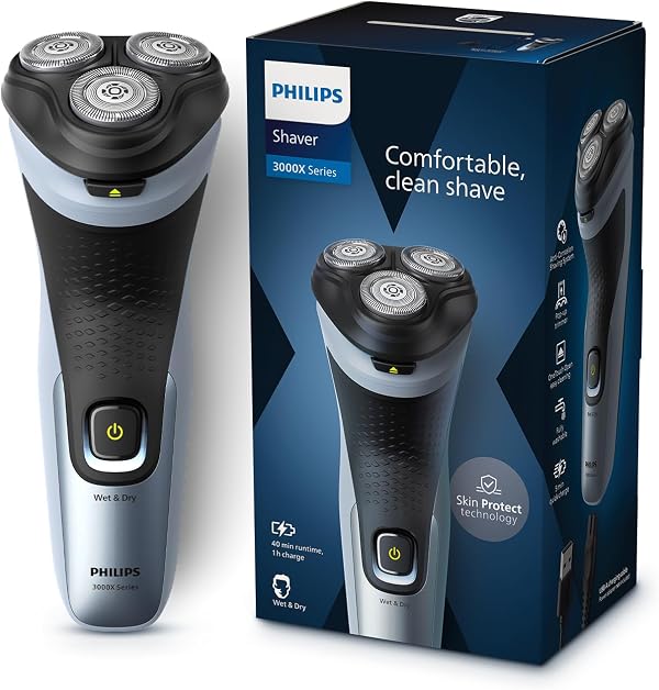 Philips World's No.1 Electric Shaver for Man|3D SkinProtect Flex Heads|Trimmer Pop-out|27 Self-Sharpening Blades|ComfortCut|100% Waterproof|45 Mins Runtime|2yr warranty|X3063/03
