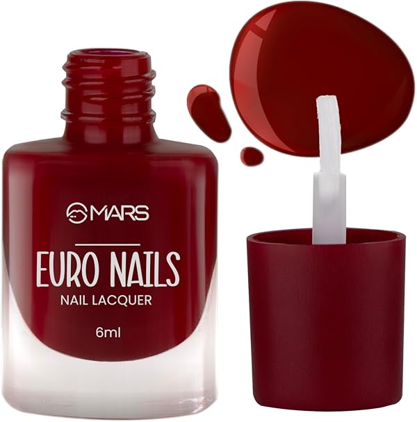 MARS EURO Nail Lacquer | Glossy Gel Finish | Rich Pigmentation | Chip Free | Quick Drying Formula | Long Lasting Nail Polish for Women | (6.0 ml) (Shade-28)