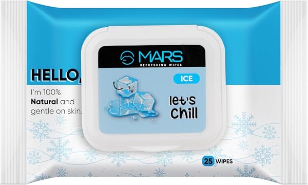 MARS Refreshing Wet Wipes for Face| Facial Cleansing | Refreshing & Skin Hydration| Soothing for skin | pH Balance & Alcohol Free | Nourishing with Fruit extract | 25 Wipes (Ice)