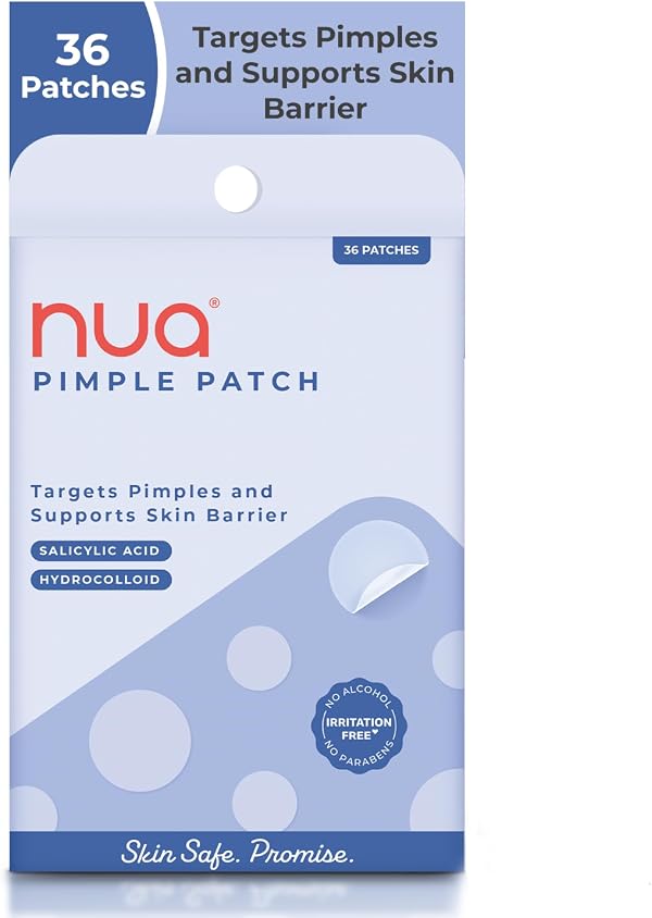 Nua Pimple Patch | 36 Hydrocolloid and Salicylic Acid Patches | Absorbs Oil, Prevents Scarring | Overnight Treatment | For All Skin Types | Acne Patches for Face