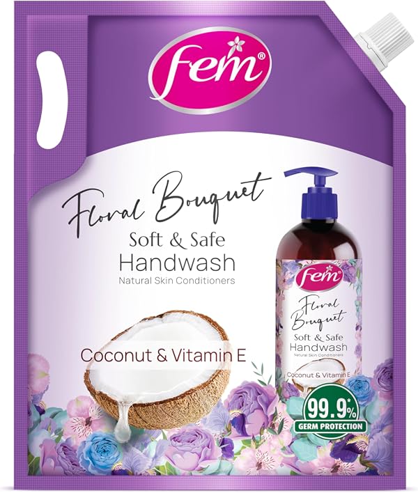 DABUR Fem Floral Bouquet Soft & Safe Handwash - 1500 Ml | Germ Protection | Enriched With Goodness Of Coconut Milk & Vitamin E | Long Lasting Fragrance (Pack of 1)