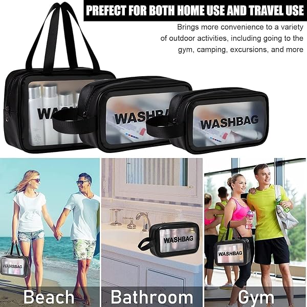 Apophis Pvc Travel Makeup Pouch Set Toiletry Bag Cosmetic Organizer Bag for Women and Girls Toiletry Storage Kit Set of 3 (WASHBAG - Black)