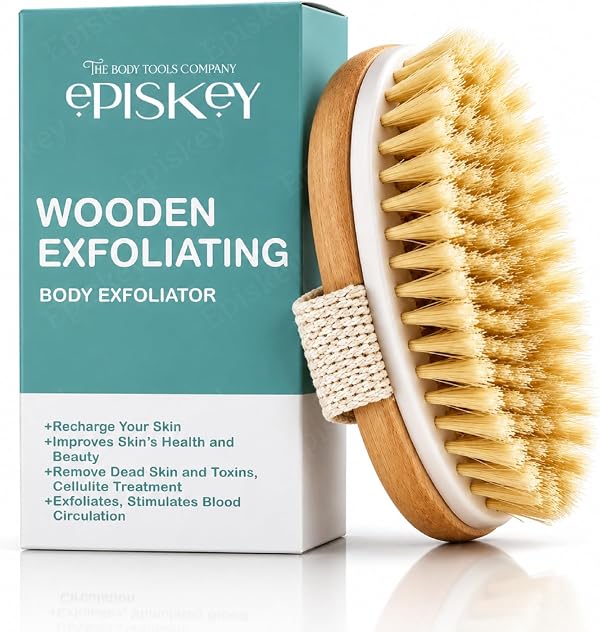 Episkey Dry Skin Body Bath Brush | Natural Bristle Wooden Body Exfoliating Brush | Removes Dead Skin & Impurities, Supports Healthy-Looking Skin, Helps Stimulate Blood Circulation | Ideal for Knees, Elbows, Heels & Full Body | Men & Women
