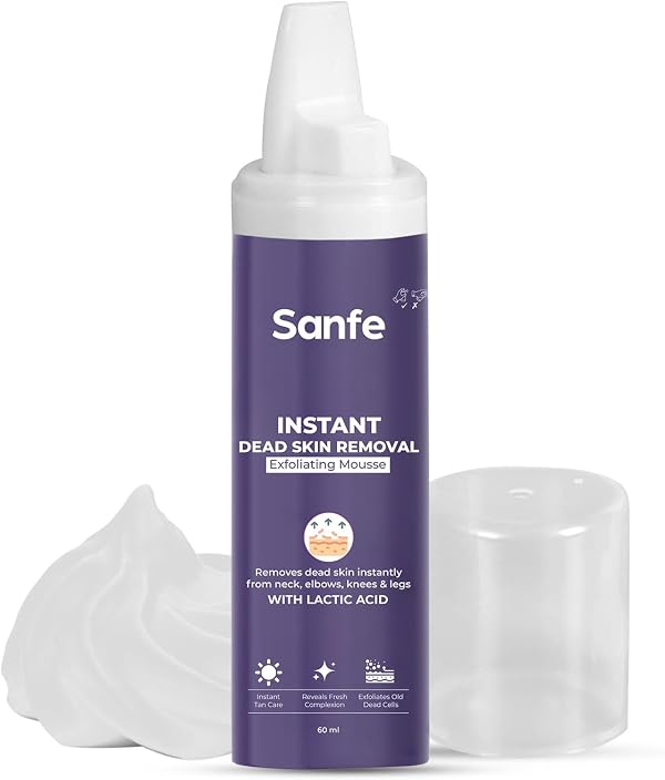 Sanfe Instant Dead Skin Removal Exfoliating Mousse | Visibly Removes Tan, Exfoliation in Minutes | For Smooth & Bright Skin | 60 ml