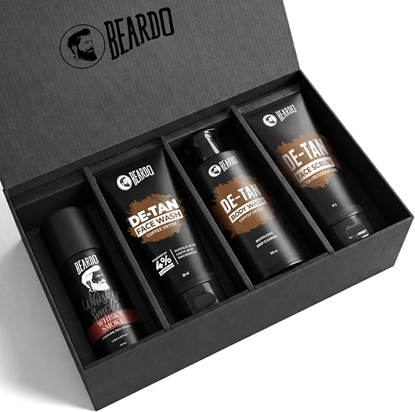 Beardo Ban the Tan Kit | Grooming kit for men | Detan Facewash | Detan Bodywash | Detan Face Scrub | Whisky smoke perfume body spray for men | Rakhi Gift Hamper for Brother | Gift for husband | Gift for boyfriend | Gift for Brother