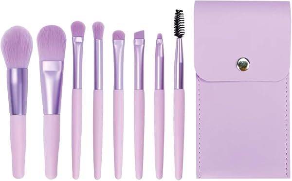 TEMPERIA (Pack of 8) Small Size Makeup Brush Set - Soft Bristles Make Up Brushes Sets Kit for Foundation, Concealers, Eyeshadow, Blush, Compact Face Powder, Highlighter, Contour, Blending Eye Liner - With Pouch (Random Colors)