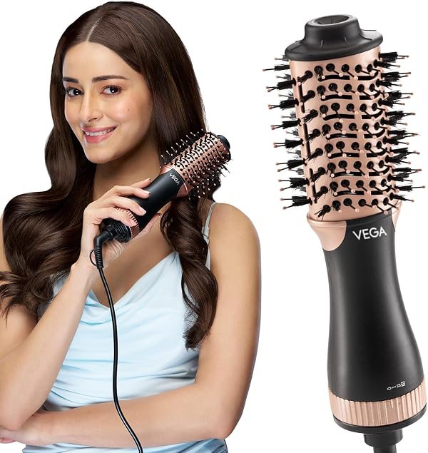 VEGA Litstyle L3 Volumizer Hair Blow Dryer Brush With 3 Heat/2 Speed Settings, 360° Airflow Vent, 3 in 1 Compact Hot Air Brush For Women, Tourmaline Ceramic Coated Barrel, 500 Watts, (VHSD-03)