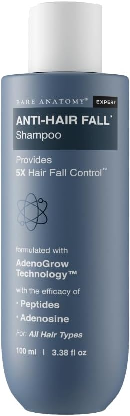Bare Anatomy Anti-Hair Fall Shampoo | Provides 5x Hair Fall Control | pH 4.6 | Adenosine & Peptides | Strengthens Weak Roots & Reduces Breakage | Sulphate & Paraben Free | Unisex | 100ml