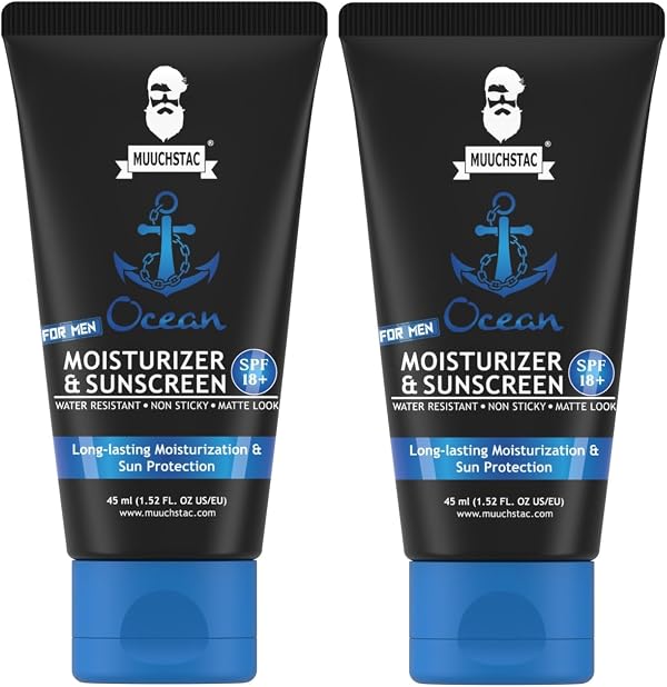 Muuchstac Ocean Moisturizer & Sunscreen for Men SPF 18+ Cream, Non-Sticky & Water Resistant | Pack of 2, 45 ml each