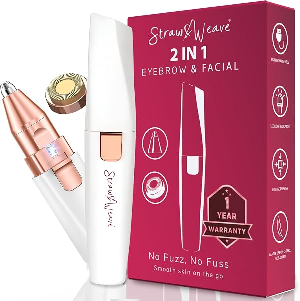 Facial Hair Removal Machine|Eyebrow Trimmer & Epilator|Trimmer For Women Private Part|2 In 1 Trimmer 400 mAh Battery 1 Year Warranty|Painless Hair Removal Machine|Nose Hairs Remover,White (2 in 1)