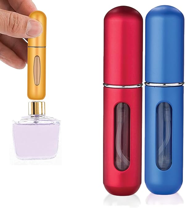 TEMPERIA (2pcs) Mini Perfume Refill Bottle - Empty Small Portable Perfume Atomizer Refillable Dispenser Container - Travel Essentials & Accessories for Women & Men (Multicolour)