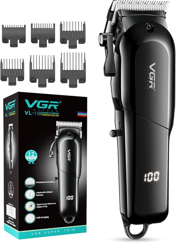 VGR VL-118 Limited Edition Professional Corded & Cordless Hair Clipper, LED Display | 6 Length Settings | 200 min Runtime | Ultra-Sharp Blades | 2000mAh Battery | Salon-Grade Grooming, 2-Year Warranty