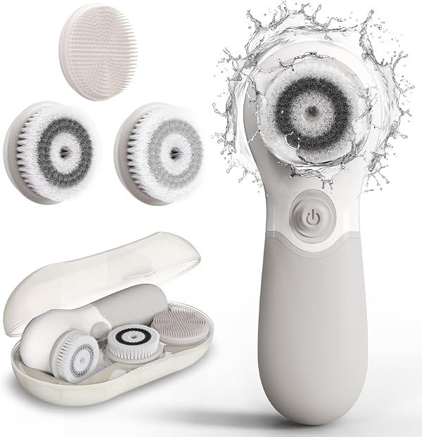 Face Scrubber with 3 Brush Heads & 2 Speeds - Deep Cleaning, Exfoliating, and Massaging for All Skin Types - Facial Cleansing Brush Includes Silicone Head, Travel Case & Free-Plastic Packaging