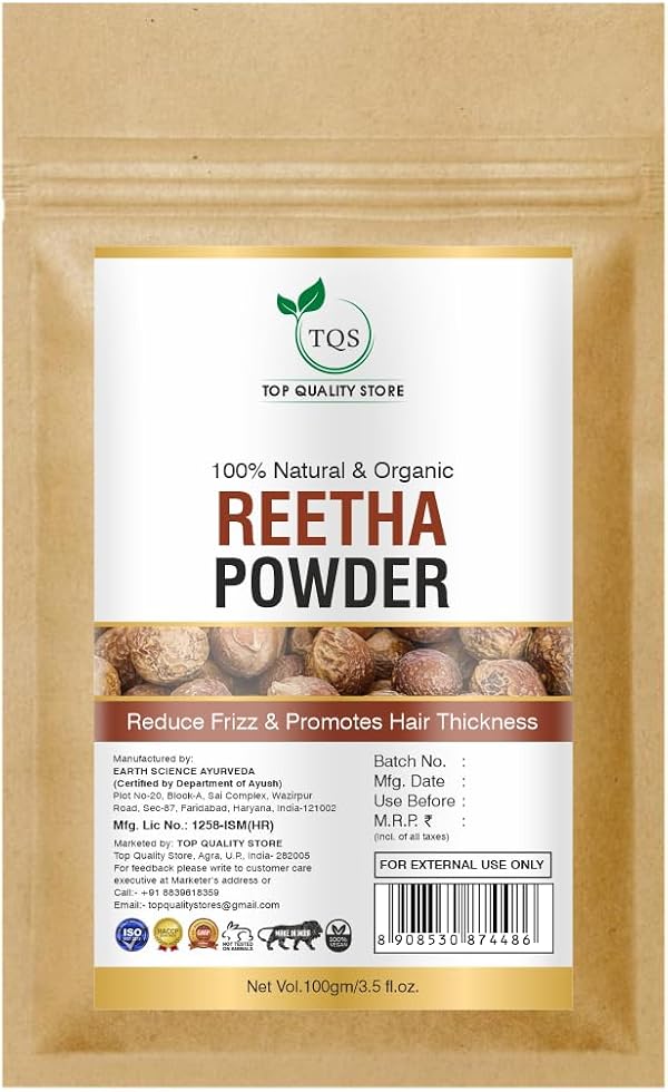 TQS 100% Natural & Organic Reetha Powder for Hair, Reduces Frizz & Promotes Thickness, 100g