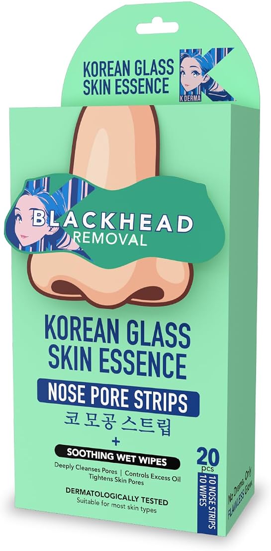 DR.RASHEL Korean Nose Pore Strips | With 1% ceramides and Rice Water| Deep Cleansing | Pore Tightening | Blackhead Removal | 10 Strips + 10 Wipes