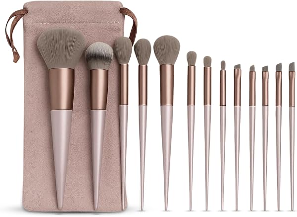GLUN® Professional Makeup Brushes 13 Piece Set Brown Colour, Travel Makeup Brushes with Cloth Bag for Makeup Artists, Foundation, Powder, Concealer, Eyeshadow, Blush, Highlighter, Eyebrow, Brushes
