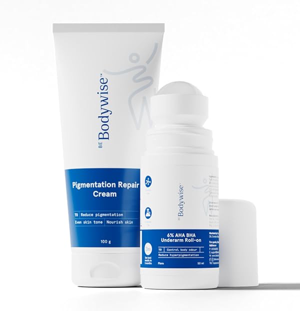 Be Bodywise Advanced Pigmentation Kit | With 6% AHA BHA Flora Underarm Roll-On (50ml) & Pigmentation Repair Cream (100g) | Reduces Body Odor, Fades Pigmentation & Corrects Uneven Skin Tone