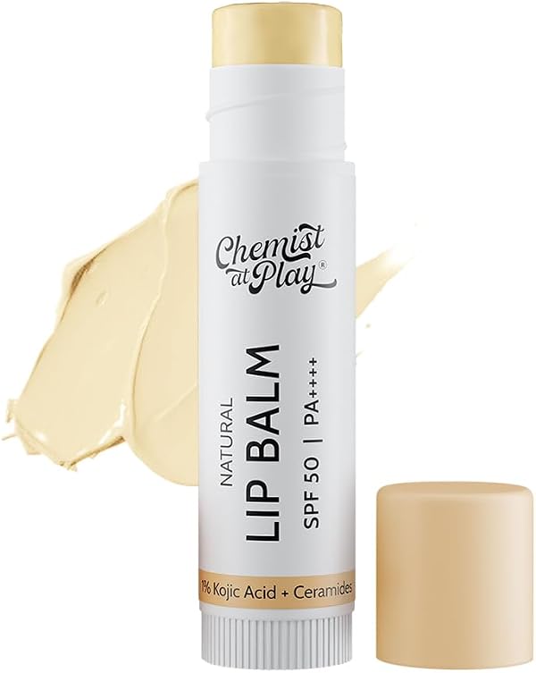 Chemist At Play Natural Lip Balm with SPF 50 PA++++ | 1% Kojic Acid & Ceramides | Lip balm for Dark and Dry Lips | Moisturising Lip Balm | Brightens Dark Lips | For Men & Women | 4.5 g