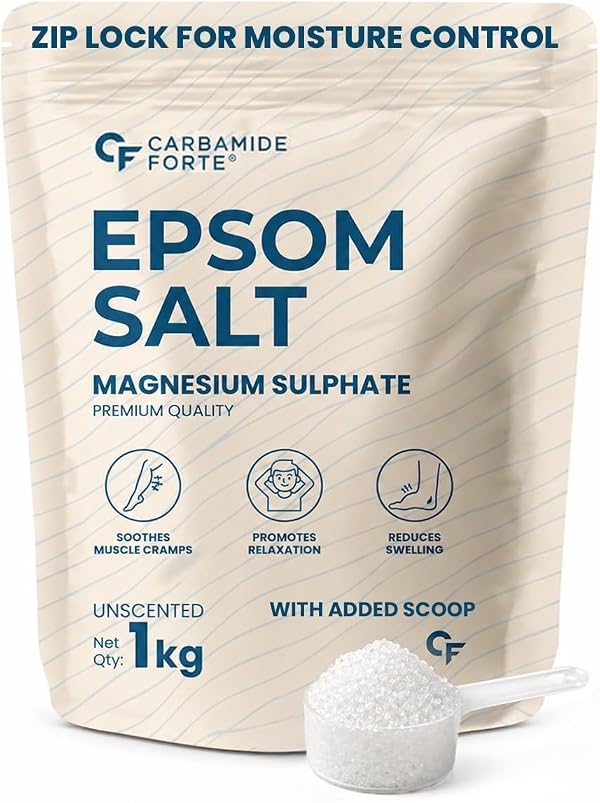 Carbamide Forte Epsom Salt for Foot & Bath 1kg | Magnesium Sulphate Crystals for Relaxing Bath, Foot Soak & Garden Use | Epsom salt for Pain Relief Foot & Muscle Relaxation