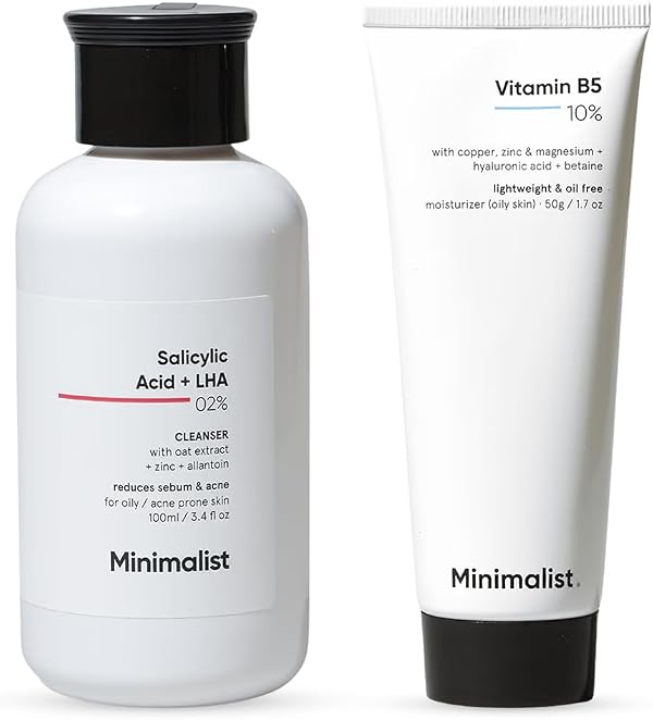 Minimalist Anti-Acne Skincare Combo | Salicylic Acid 2% Face Wash + 10% Vitamin B5 Gel Moisturizer | Oil Control, Acne Care & Barrier Repair for Oily Skin