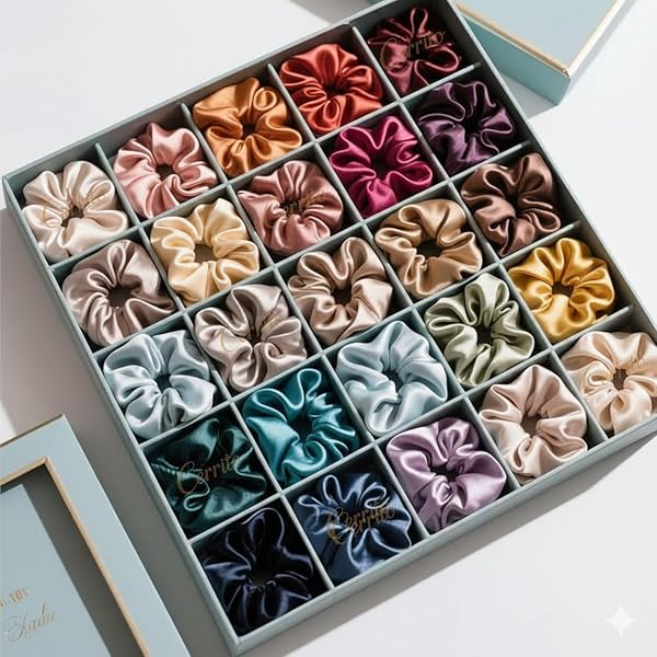 Classic Satin Silk Scrunchies For Women And Girls Set Of 12 Scrunchie for Less Hair fall Hairbands Rubber Band Scrunchies For Girls Best Gift For Mom, Sister And Girlfriend, Multi