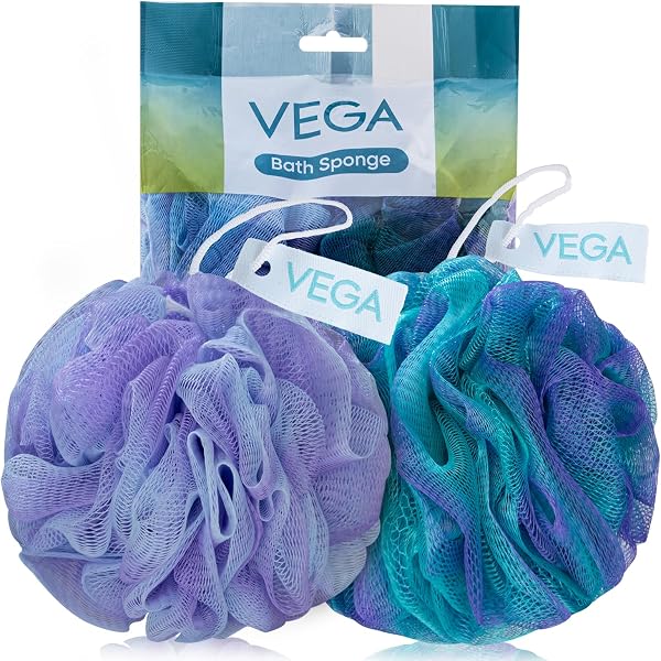 VEGA Duo Splash Bath Sponge Bath Loofah for Men & Women | Soft Exfoliating Body Scrubber | Gentle Shower Pouf Sponge for Dead Skin Removal & Smooth Skin | Premium Bath Loofah Pack of 2 (BA-3/37)