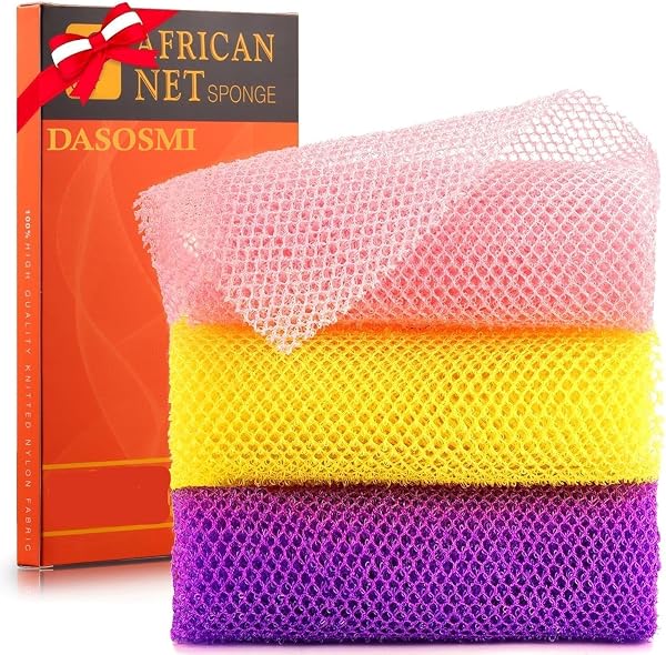 2 Pcs African Net Bath Sponge | Long Loofah Body Scrubber & Exfoliating Towel | Shower Sponge for Men & Women | Bathing Scrubber for Deep Cleaning, Skin Polishing & Smooth Skin