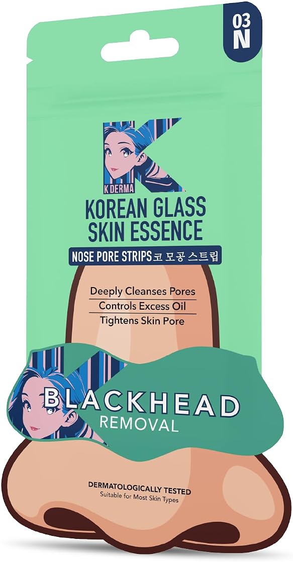 K DERMA Korean Nose Pore Strips | With 1% ceramides and Rice Water | Deep Cleansing | Pore Tightening | Blackhead Removal | 3 Strips