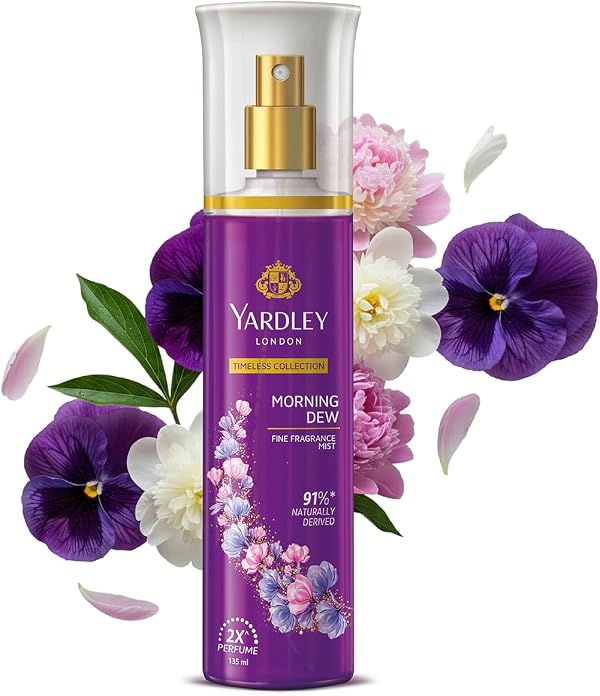 Yardley London Morning Dew Fine Fragrance Body Mist Spray | 2X Perfume for Women | 91% Naturally Derived | Lily of the Valley & Frangipani