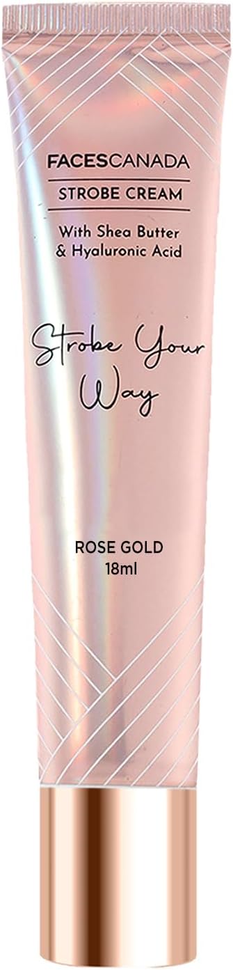 FACES CANADA Strobe Cream Mini- Rose Gold, 18ml | Primer + Highlighter + Moisturizer | Shea Butter & Hyaluronic Acid | Intense Hydration | Flawless Radiant Dewy Skin | Illuminating & Glowing Makeup Base