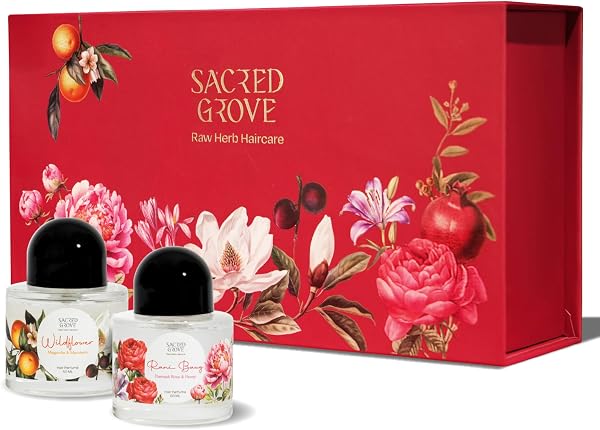 Sacred Grove Hair Perfume Bloom Box | Perfume Gift Set for Women | Rani Baug & Wild Flower Floral Hydrating Hair Mist | Water Based & Alcohol Free, Unisex Hair Perfume