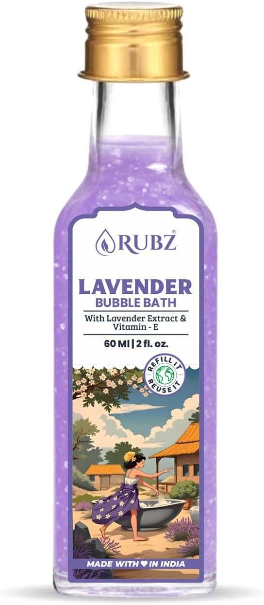 Rubz Lavender Bubble Bath - 60 ml | Relaxing Aromatic Formula for Bathtub | Brings Calm, Soothing Fragrance to Your Peaceful Night-Time Bath | Suitable for Kids & Adults