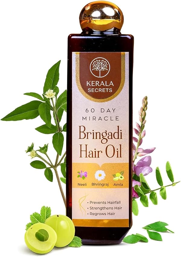 60 Day Miracle Bringadi Hair Oil (100 ML) for Hair Growth and Hair Fall Control with Neeli Bhringraj and 15 Ayurvedic Herbs for Dandruff Treatment and Premature Greying Solution