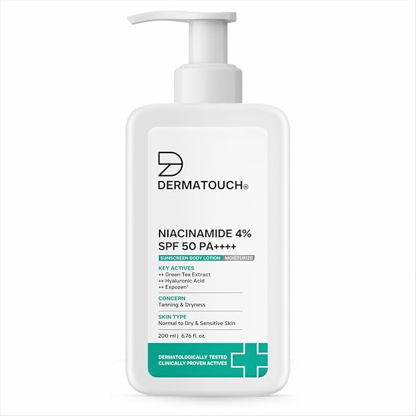 DERMATOUCH Niacinamide 4% SPF 50 PA++++ Sunscreen Lotion 200ml – Body Lotion For Tanning & Dryness | Suitable For All Skin Types