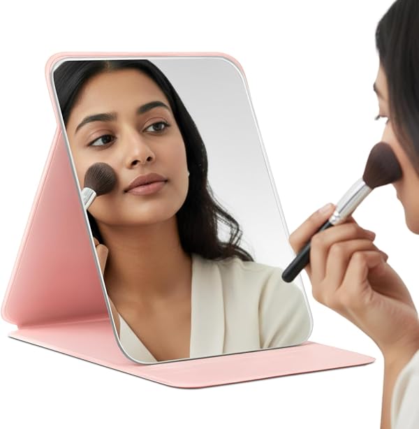 MARS Foldie-Portable Makeup Mirror with Adjustable Stand | HD Frameless Beveled Design | Travel-Friendly PU Leather Vanity Mirror for Desk, Dresser & Bathroom
