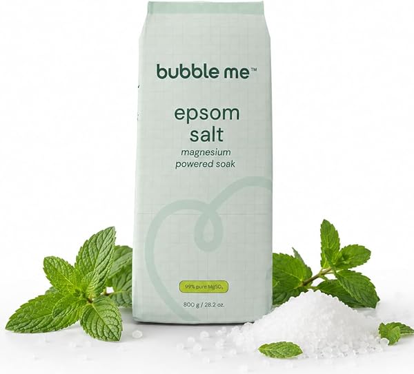 Bubble Me Magnesium Powered Epsom Bath Salt 800g | Peppermint Oil infused | For Muscle Recovery, Pain Relief, Stress Relief, Better Sleep | Foot Soak & Post-Workout Recovery