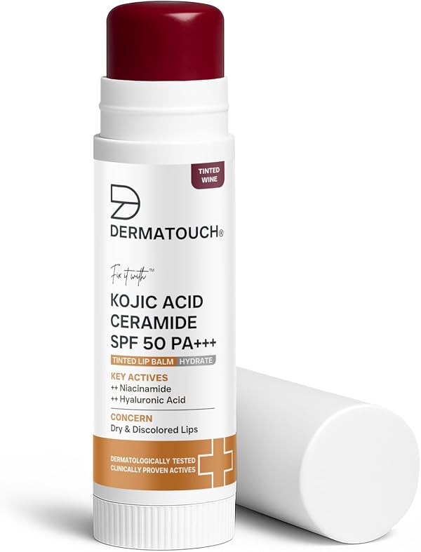 DERMATOUCH Kojic Acid Ceramide SPF 50 PA+++ Tinted Wine Lip Balm - 5g | Moisturizing • Sun Protection • Nourishing | Reduces Pigmentation & Heals Dry Lips