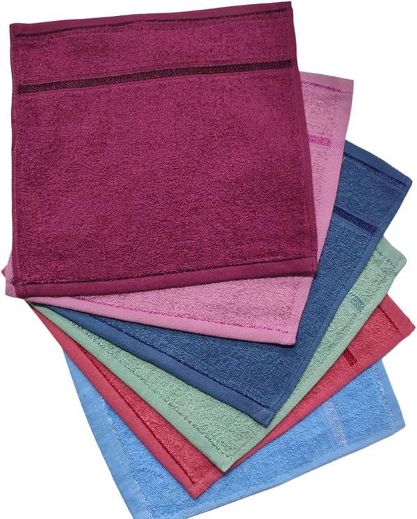 Cotton Bolls Textiles 100% Cotton Face Towels Set of 6 | 450 GSM Ultra Soft & Highly Absorbent Wash Cloths | Reusable Quick-Dry Towels for Face, Hand & Travel | 30x30 cm Multicolor