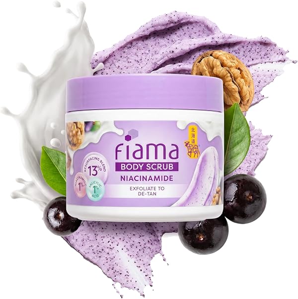 Fiama Detan Body Scrub 200g, 1% Niacinamide + 1% Salicylic Acid, Chemical + Physical Exfoliation, 13% Resurfacing Blend, Sun-Tan Removal & Instant Brightness, Gourmet Fragrance