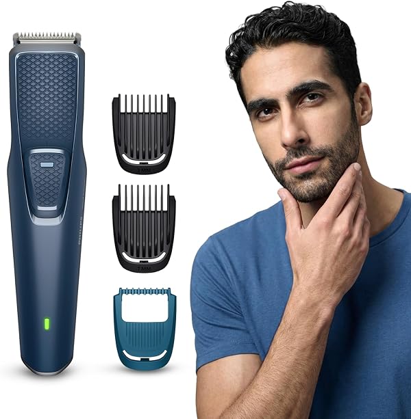 Philips India's No.1 Men's Trimmer* | Skin Safe Beard Trimmer for Men | Durapower tech | Self Sharpening Blades | Skin Protect Comb | 30 min runtime USB charging | No oil needed | 2yr warranty |BT1244