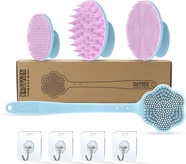 Back scrubber for bathing, Silicone Body Scrubber for Bathing, Bath Brush for Bathing with Exfoliating Body & Back Combo Kit, Gentle Exfoliation & Deep Cleaning, Bath Scrubber for Body Man & Women