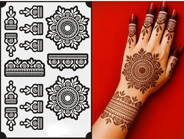 Mehndi Stencil Design Full Hand Set | Henna Tattoo Stencil for Women, Girls