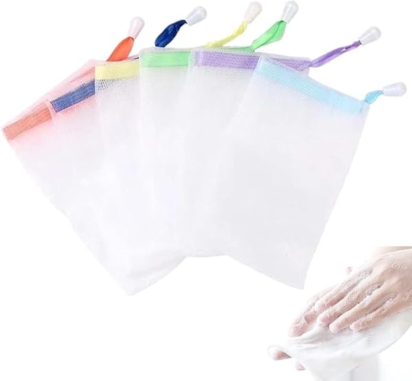 Exfoliating Mesh Soap Pouch Bubble Foam Net Soap Sack Saver Pouch Drawstring Holder Bags (Color Random...10)