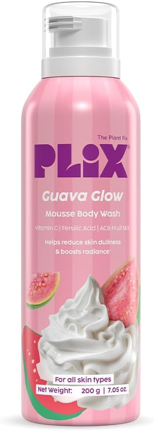 PLIX THE PLANT FIX Guava Mousse Body Wash | Whipped Foaming Cleanser for Glowy, Hydrated & Smooth Skin | Brightening with Vitamin C & Ferulic Acid | Gentle Exfoliation | Lightweight Texture | For Men & Women