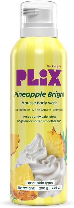 PLIX THE PLANT FIX Pineapple Bright Mousse Body Wash | Foamy mousse wash for Even-Toned Skin | Gentle Exfoliation | Niacinamide (Vitamin B3) | Alpha Arbutin | For Men & Women