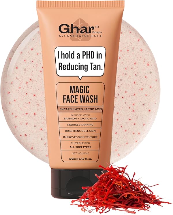 Ghar Soaps De-Tan Face Wash | For Tan Reducing, Brightening & Glowing Skin | With Sandalwood, Saffron, Coconut Oil & Goat milk | For All Skin Types | 100ml (Pack of 1)