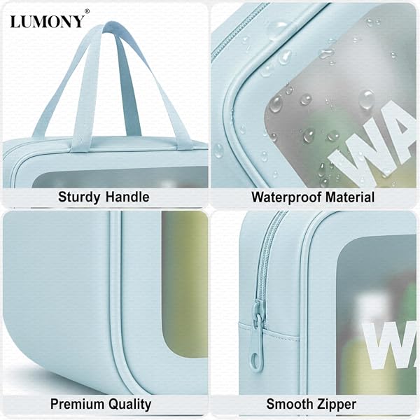 LUMONY® Makeup Pouch Bag PVC Travel Toiletries Organizer Cosmetic Bags Wash Bag Pouch for Travel Kit Toiletry Bag Portable Organizer Case Carry Pouch for Women Bathroom Set of 3 (Blue-Colors)