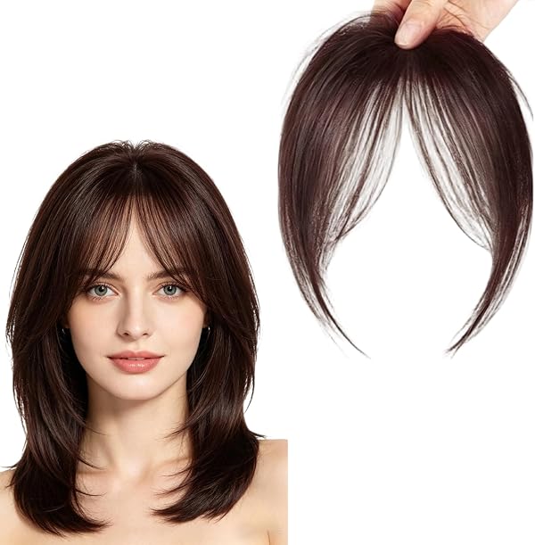 Hair Topper for Women, Front Hair Patch, Bangs for Women, Natural Looking Fringe Piece, Dark Brown Wig For Daily Styling & Special Occasions
