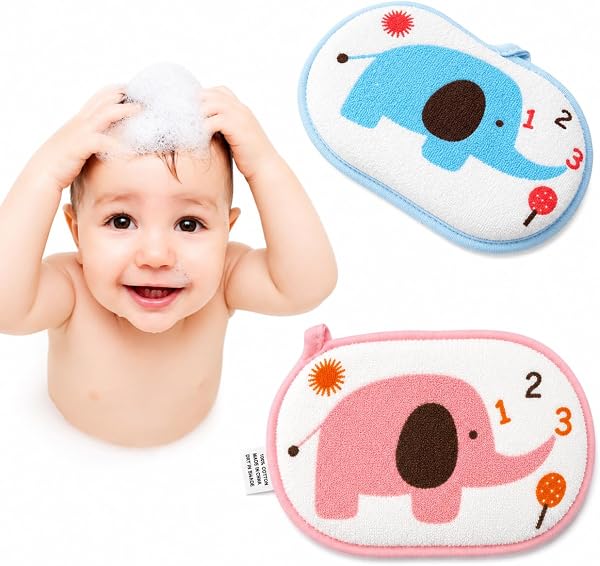 Baby Bathing Sponge Soft Cartoon Bath Scrubber for Newborn, Infant, Toddler & Women | Gentle Skin Cleansing Bath Sponge ELEPHANT SPONGE 2 PCS